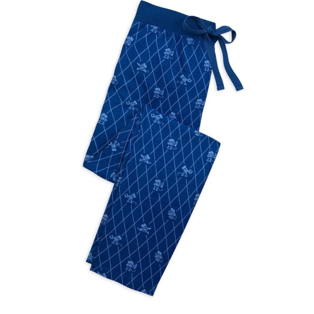 Disney Store Mens Blue Mickey Mouse Diamond Grid Pajama Pants Large Drawstring